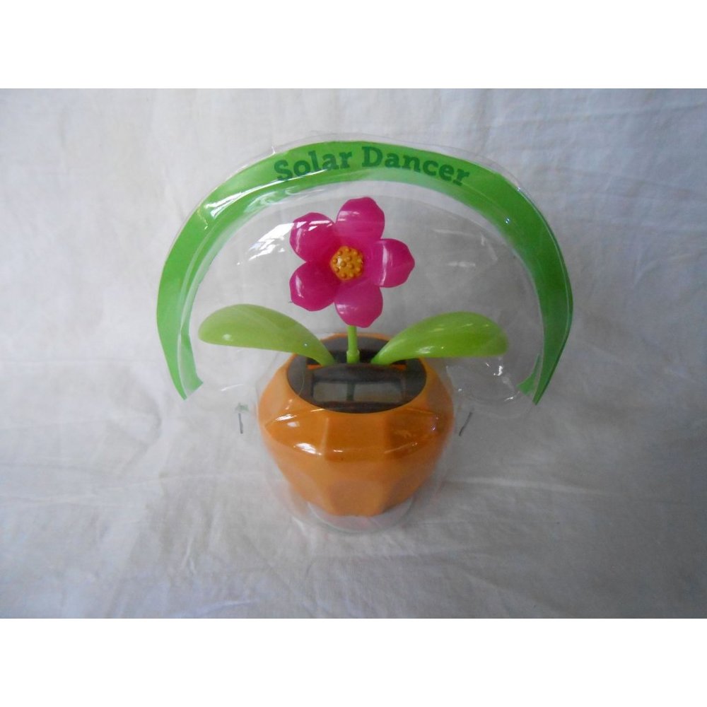 NEW CUTE Solar Powered Dancing Dancer‎ Pink Flower in Yellow Pot Bobble Sun Toy!